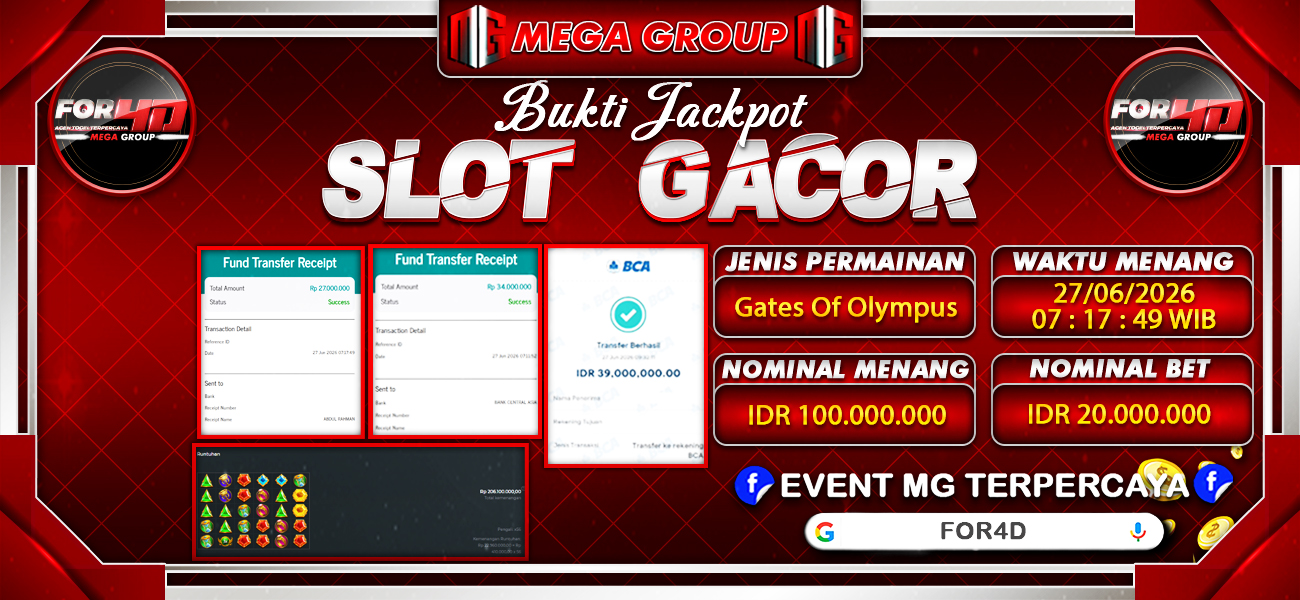 Bukti JP situs For4D hari Sabtu, 27 Juni 2026